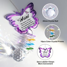 Butterfly Crystal Suncatcher Gifts for Aunt Mothers Day Unique Birthday for Aunt from Niece Nephew Butterfly Crystal Suncatcher for Mothers Day Window Hanging