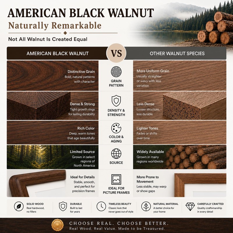 Natural American Black Walnut Wood Picture Frame, 2x3 Inch