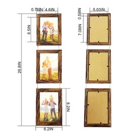 VMUZEDER 5x7 Wall Hanging Picture Frames Collage with 3 Opening Frames Brown 2 Pack