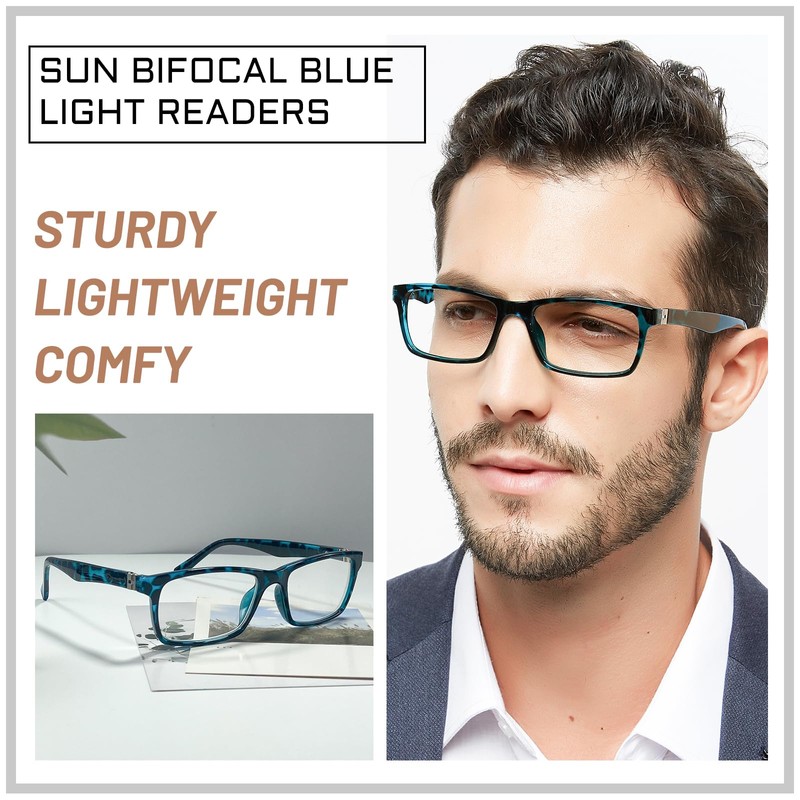 OCCI CHIARI Bifocals Reading Glasses for Men,Transition Square Eye Protection