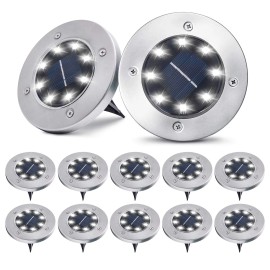 Pozzolanas 12 Pack Solar Ground Lights - 8 LED Outdoor In-Ground Landscape Lights for Pa...