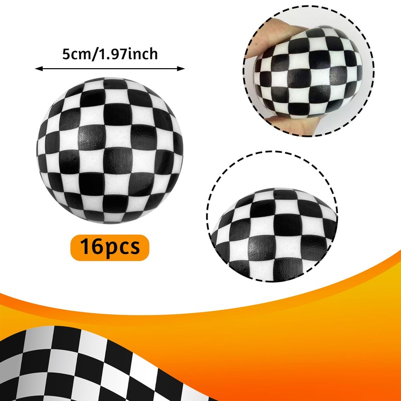 16 PCS 2 Inch Black and White Rubber Checkered Party