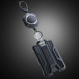 LIUGX Retractable Badge Holders, Heavy Duty Retractable Keychain, Carbon Fiber-Texture, Durable ID Card Holder (Holds 4 Cards), with 31.5” Retractable Badge Reel Key Chain, 10,000+ Rebound - Color: Gold