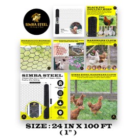 SIMBA STEEL - 24” x 100 FT PVC Hexagonal Poultry Netting Chicken Wire | 1" Mesh | 20 Gauge | Black PVC Vinyl Coated | Rust Proof | for Garden, Fence, Chicken, Rabbit (PVC 24 x 100)