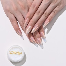 XZMeiLun Chameleon Chrome Nail Powder, Big-Capacity 0.8g Aurora Green Turns Fall Yellow Mermaid Aurora Powder Pigment Pearlescent Nail Art Glitter, Can Mixed with Builder Gel Nail Polish for Use