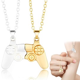 Unisex Creative Magnetic Necklace Game Controller Pendant Necklace Matching Necklace for Couples or Best Friends Birthday Gift (Gold and Silver Combination)