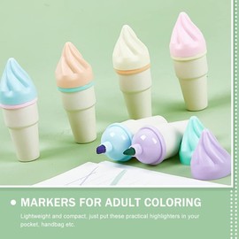 KEWUF Pack of 12 Mini Ice Cream Highlighters, 6 Colours Small Highlighters Mini for Children Funny Pens Highlighter for Children Funny Pens for Children Party Bag Fillings (B)