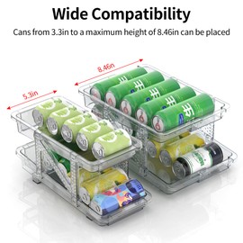 Clberni 2 Packed Soda Can Organizer for Refrigerator, Adjustable width, Drink Organizer for Fridge, Soda Can Dispenser for Pantry or Kitchen, Canned Food Storage organizer. (2 sets)