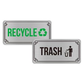 2 Pack Recycle and Trash Magnets,Brushed Silver Recycle Magnet for Trash Can,2 Magnetic Sticker Adhesives,Trash Recycle Sticker for Kitchen Trash Cans,Recycling Bins,Outdoor Waste Bin (Rectangular)