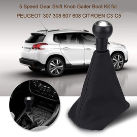 Akozon Gear Stick Boot + Shift Knob Gaiter Kit, Pu Leather 5 Speed Kit Car Cover Replacement for 307 308 607 608 C4 C5 Bola Marchas 207 C3 Picasso