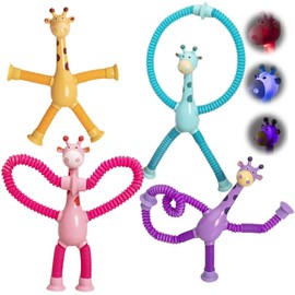 YCQYNHQ Jirafa Telescopica con Ventosa, Tubos Sensoriales para Niños 4 Pcs, Juguetes Antiestrés para Adultos y Niños, Juguetes Piñata, Regalos Fiesta Infantil