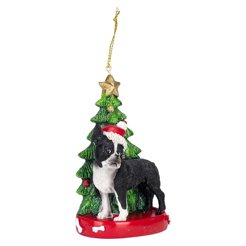 Kurt Adler Boston Terrier With Christmas Tree Ornament