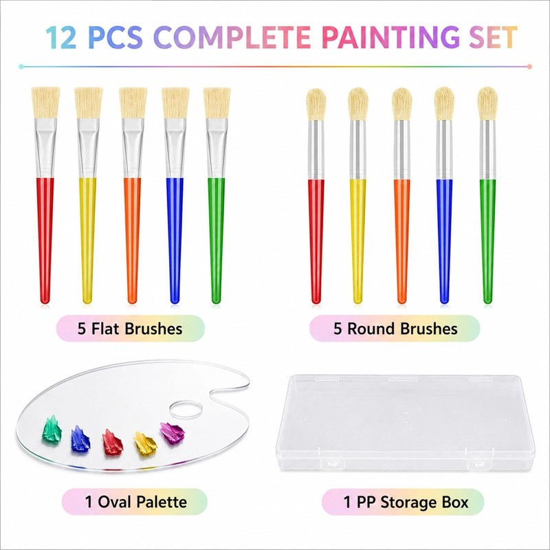 12 Pcs Kids Paint Brushes Set, Childrens Paintbrushes for Art,