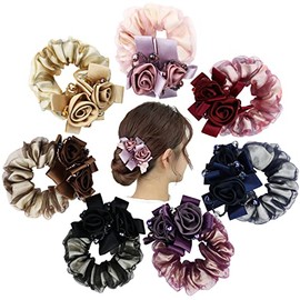inSowni 7 Pack Sparkly Crystals Pearls Rose Flower Stretchy Lace Hair Scrunchies Ties Elastics Bands Rubber Hairbands Ponytail Holders Floral Headbands Accessories for Women Girls Thick Thin Hair