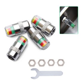 CACUINA Tire Valve Stem Cap, 4pcs Copper Metal Ring, Universal Fit for Truck, 35psi TPMS, Electroplated Silver Monitoring Cap with Anti-theft Nut & Wrench, Pack of 4