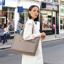 HyFanStr Purse Organizer Insert for Handbags,Tote Bag Organizer Insert Zipper Bag for Women, Handbag Organizer Inside Liner with 15 Pockets, Beige