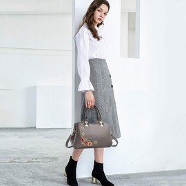 NICOLE&DORIS Women Top Handle Handbags Retro Crossbody Bag Ladies Fashion Shoulder Bag Purse Tote Embroidery Grey flower