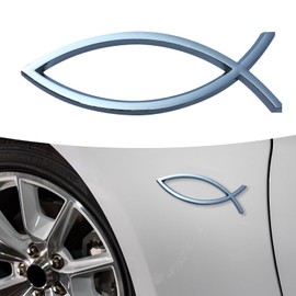 3D Jesus Fish Car Emblem Decal, 1.77" x 5.51" Creative Personality 3D Car Rim Sticker Decoration Badge Decal, Modification Accessories, Universal for Most Car Models (Silver #3)