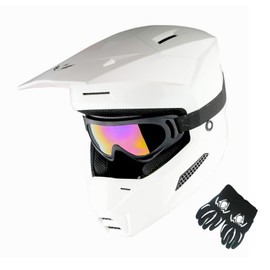 1Storm Youth Motocross Helmet ATV BMX MX Dirt Bike Go Kart Skate Kids Helmet Multi Sports Teenager Glossy White + Goggles + Gloves Bundle