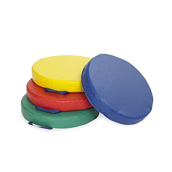 ECR4Kids-ELR-12643 Softzone Carry Me Floor Cushions for Flexible Classroom Seating, 3" Deluxe Foam, Round, Assorted (4-Piece Set)