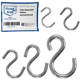 NietFullThings Asymmetric S Hook Stainless Steel Made of V2A S-Hook Small Diameter 4 mm Thickness 36 mm Length Metal Hook for Hanging Stainless Steel Hook for Hanging Decoration