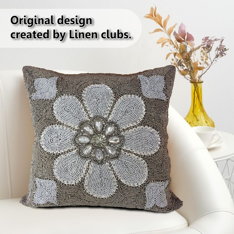 Beaded Throw Pillow Cover/Euro Sham/Cushion Sham, Super Luxury Soft Pillow