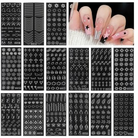 24 Sheets Nail Stencils, Airbrush Stencils Nail Stickers for Nail Art French Design Hollow Moon Stars Heart Decals Supplies for Women Manicure Decoration DIY Tools