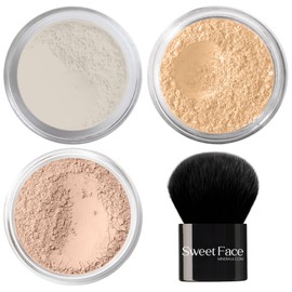 (4-in-1) SPF 30 Minerals Makeup Kit, (Fair Shade 2) Loose Powder Foundation Full Coverage Concealer, Setting Powder, Matte Foundation, Soft Bristled Kabuki Brush, Suitable for All Skin Types