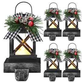Therwen 4 Pcs Christmas Lantern Stocking Holders Retro Xmas Hooks for Stockings Decorative Mantle Hooks Light up Stocking Holders for Mantle Christmas Stockings Hangers (Classic,Black)