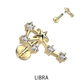 Pierced Owl 18GA Gold Plated 316L Stainless Steel Internally Threaded CZ Crystal Zodiac Constellation Flat Back Stud (Libra)