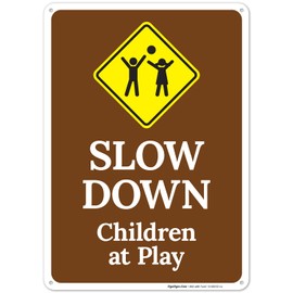 Slow Down Children at Play Sign, 10x14 Inches, Rust Free .040 Aluminum, Fade Resistant, Made in USA