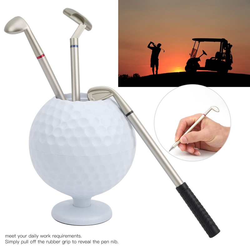 Mini Desktop Golf Ball Pen Holder with 3 Golf Cue