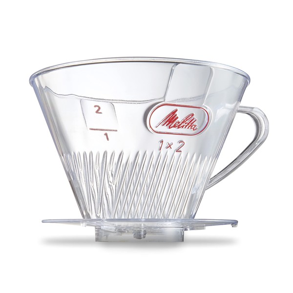 Melitta Coffee Dripper for 2-4 Cups, Clear Filter, 1x2 with Measure Spoon, Plastic CF-T, 1x2