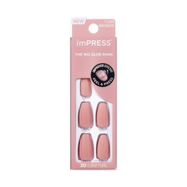 KISS imPRESS No Glue Mani 30 Pcs Press On Nails, Easy Apply, Hassel-Free Removal, Simple Peel & Press, Essential Tools Included, Prep Pad, 1 Manicure Stick, 1 Mini File (Magic U)