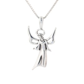Jewelry Trends Sterling Silver Winged Angel Pendant with 18 Inch Silver Box Chain Necklace Religious Gift