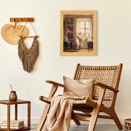 Brivoria Framed Canvas Wall Art Vintage Decor, Realistic Scandinavian Interior with Sun-Filled Window Chair and Greenery for Hallway Dining Room or Cozy Nature-Inspired Wall Decoration, 13"x16"