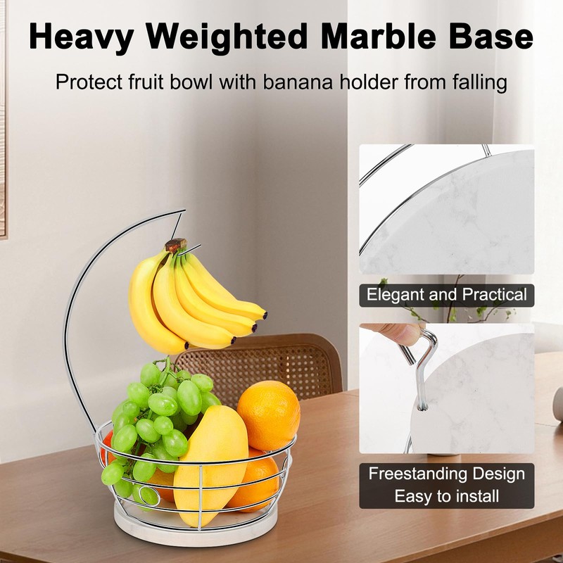Livabber Countertop Fruit Basket Bowl with Banana Hanger, Modern Standing