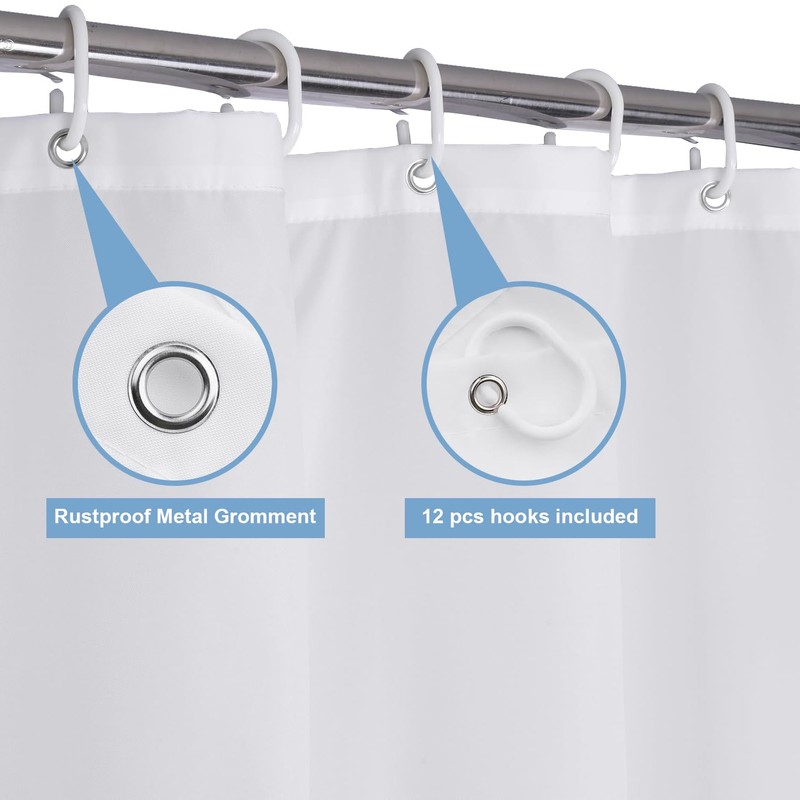 TheBlackSpot Small Stall White Boho Shower Curtain with Scalloped Border