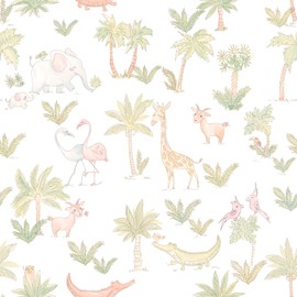 WALLDMAN Non-Woven Paper Wallpaper Peel and Stick Safari Animals - Kids Room Non-Woven Wallpaper, Self Adhesive - Savanna Animals - Contact Paper for Cabinets and Drawers – 17.7" W x 118" H (One Roll)