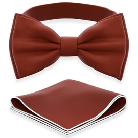 Adam Young Men's Terracotta Bow Tie with Handkerchief Set Pre-Tied Style Formal Satin Classic Bowtie for Tuxedo Faux Silk (Large, Rust)