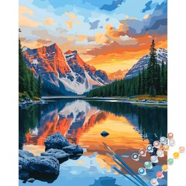 Banff National Park Painting by Numbers Kits, Canada Parks Paint by Number for Adults, Sunset Scenery Oil Painting Acrylic Paints on Canvas Unframe, Mountain Lake Forest Oil Painting(16×20inch)