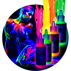 Carnavallia 4 Pinturas Neón Lavables Luminosas con Luz Negra Body Paint Colores Maquillaje Facial Makeup Brillante para Grupo