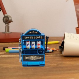 Perfeclan Mini Slot Machine Toy Gaming Gifts Creative Birthday Bag Pendant Key Chain Mini Arcade Game Toy Charm for Children Men Women, Blue