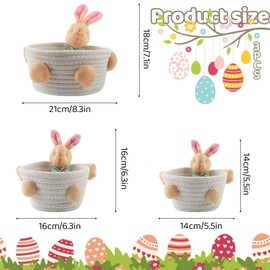 SilverChry Easter basket, Easter egg basket, Easter bunny storage basket, cotton storage basket, gift baskets, stackable storage basket, basket gift, 3 pieces crochet basket storage