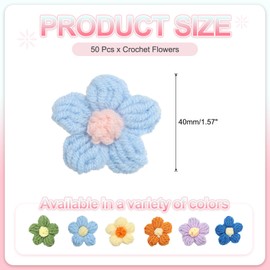 PATIKIL 50 Pcs Crochet Flowers Appliques Embellishments for DIY Hair Clothes Party Craft Decor, Water Blue/Cherry Pink