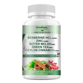 GREENPEOPLE GREENPEOPLE Berberine Supplement with Ceylon Cinnamon - 120 Count Berberine 1500mg Berberine HCL Capsules with Bitter Melon/Artichoke Extracts & Natural Herbs for Immune Support 2 Pack