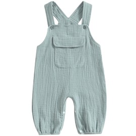ZZLBUF Baby Girls Boys Cotton Linen Dungarees Shorts Infant Baby Jumpsuit One-Piece Bib Overall Pants with Pockets (A# Green, 12-18 Months)