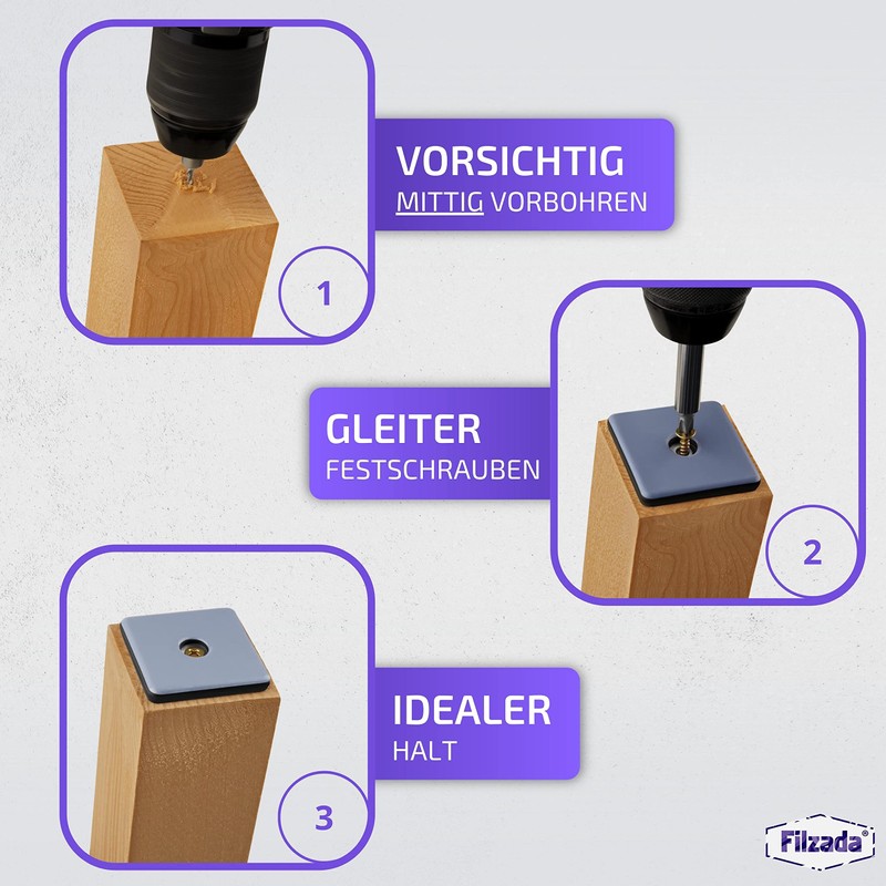 Filzada® 18x Teflon Gliders for Screwing - 50 x 50
