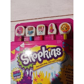 Silver Dolphin ~NEW Kids SHOPKINS Coloring Activity Book~5 Erasers,1 Gray Pencil & Doodle Book~