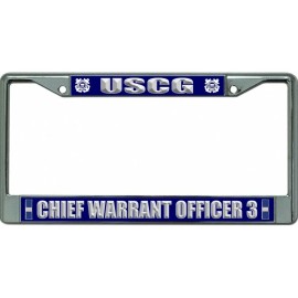 uscg coast guard chief warrant officer 3 logo chrome license plate frame